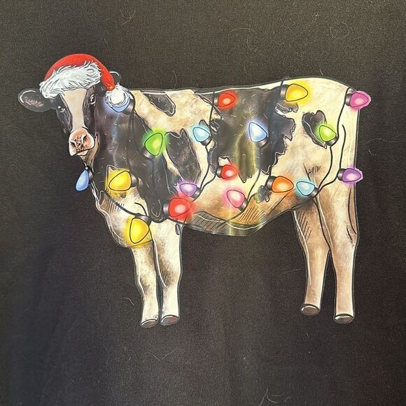 SHEIN Christmas Lights Cow Black Sweatshirt Plus Size XL - Picture 2 of 8